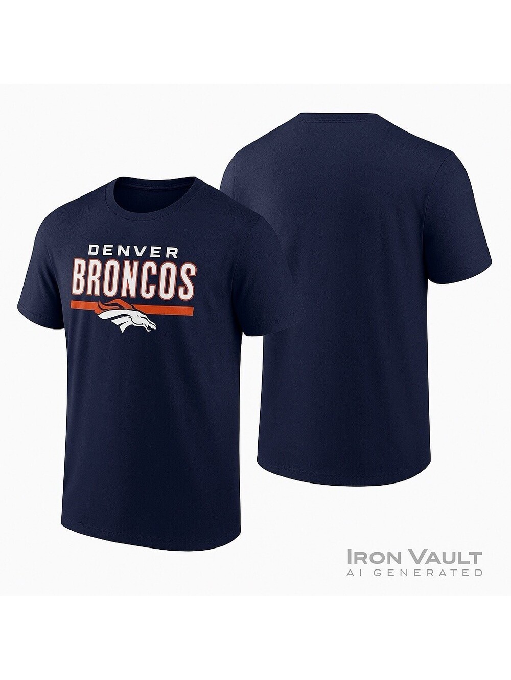 Denver Broncos Mens 2XL Navy Fanatics T-Shirt NFL Team Logo Graphic Tee Defect